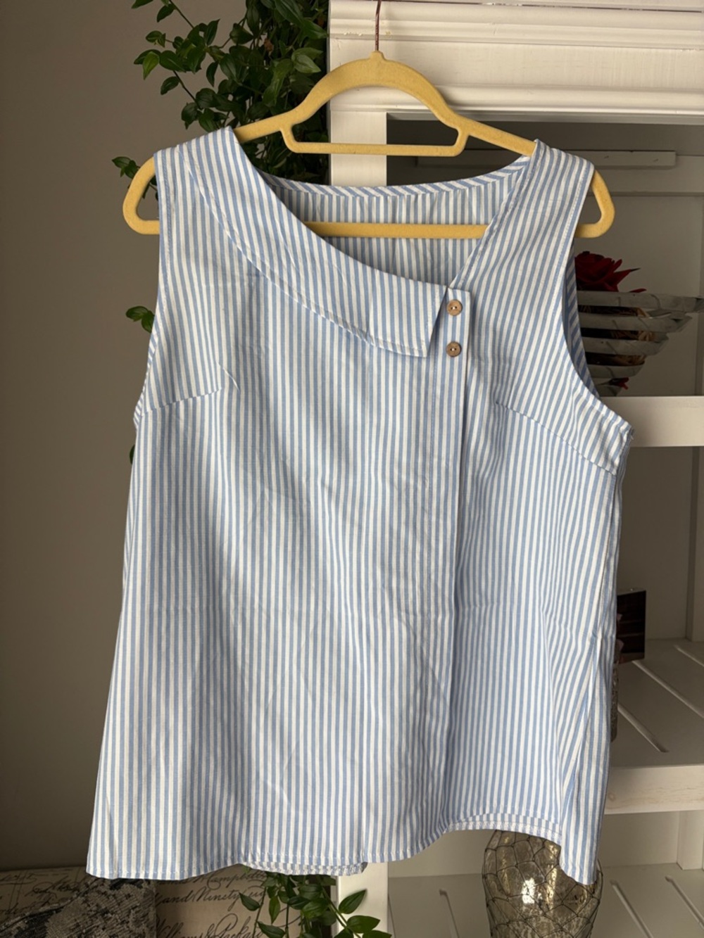 Adorable SHEIN Blue and White Striped Sleeveless Asymmetric Button Top❣️ - Picture 11 of 11